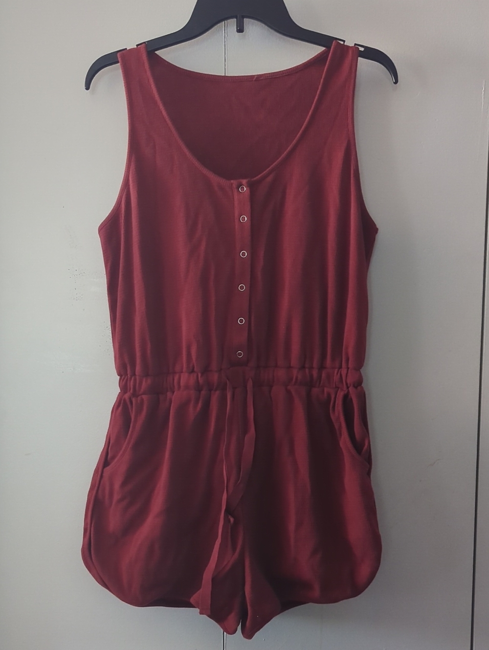 Sleeveless Button-Front Romper in Deep Burgundy